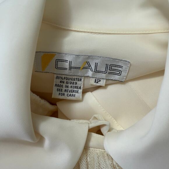 Vintage 80s Ivory Tie Neck Pleated Bouse by Ms. Chaus large - Picture 9 of 9